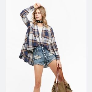 Free People Blue Plaid Blouse